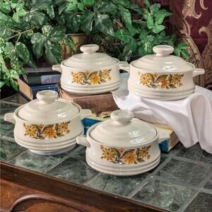 4 Pc 1970s Capri Bake Serve'n Store Stoneware Individual Lidded Casserole Dishes